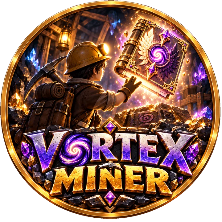 Logo de Vortex Miner, jeu de minage isométrique sur PC
